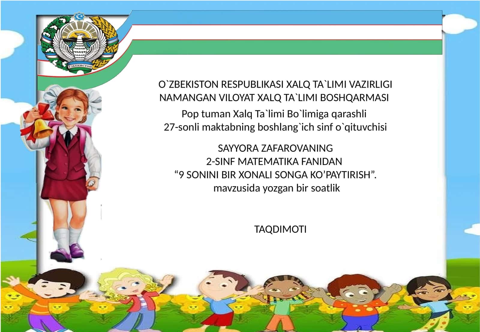 9 SONINI BIR XONALI SONGA KO’PAYTIRISH