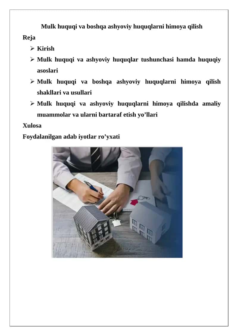 Mulk huquqi va boshqa ashyoviy huquqlarni himoya qilish