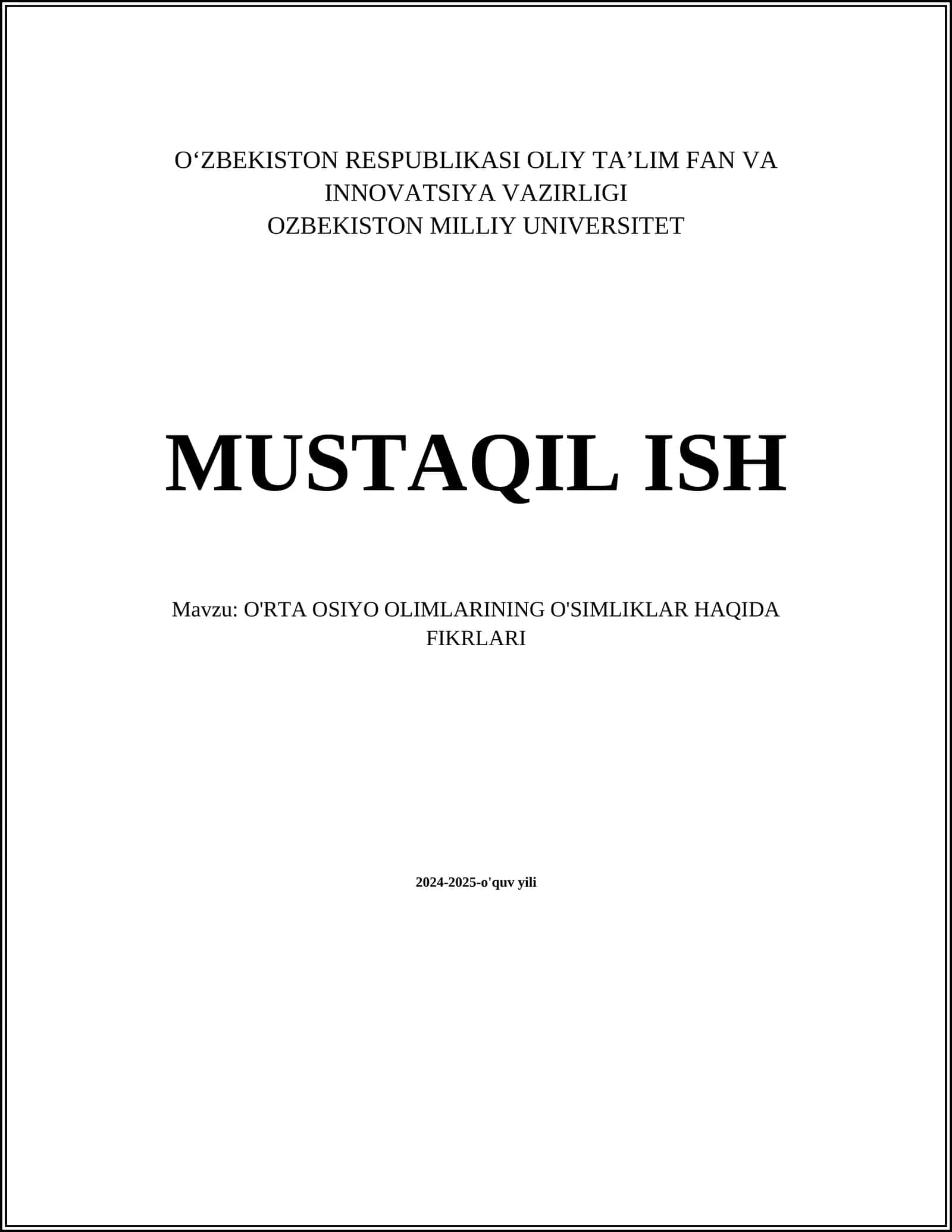 O'RTA OSIYO OLIMLARINING O'SIMLIKLAR HAQIDA FIKRLARI