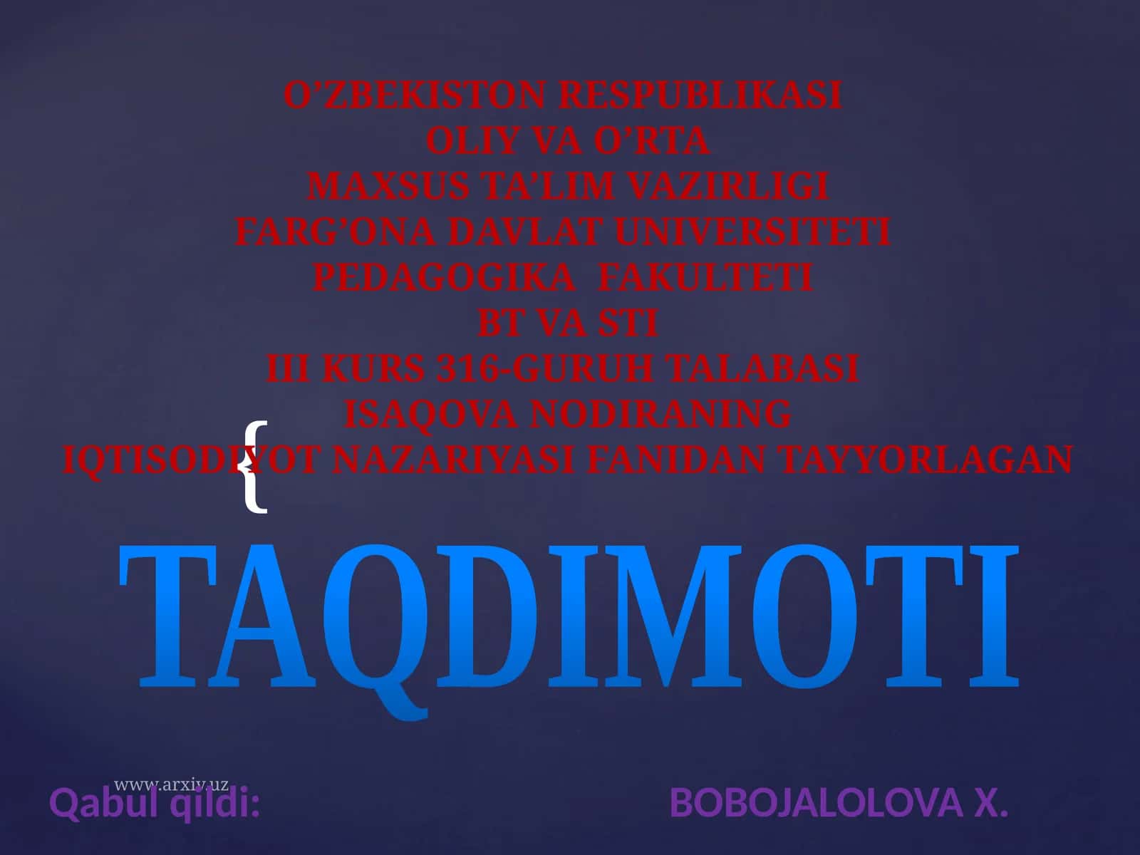 BOZOR IQTISODIYOTIGA O’TISHNING MODELLARI
