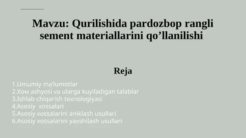 Qurilishida pardozbop rangli sement materiallarini qo’llanilishi