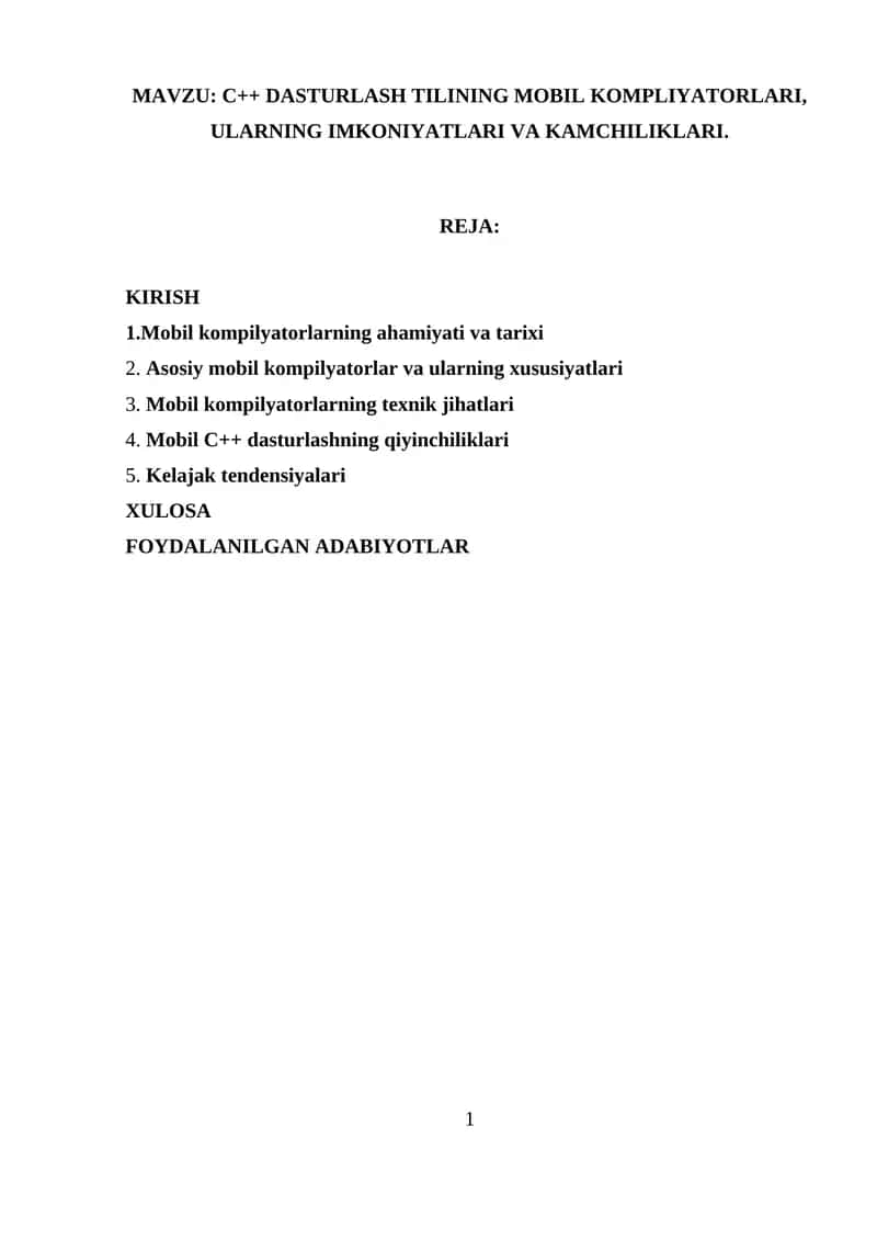 C++ DASTURLASH TILI