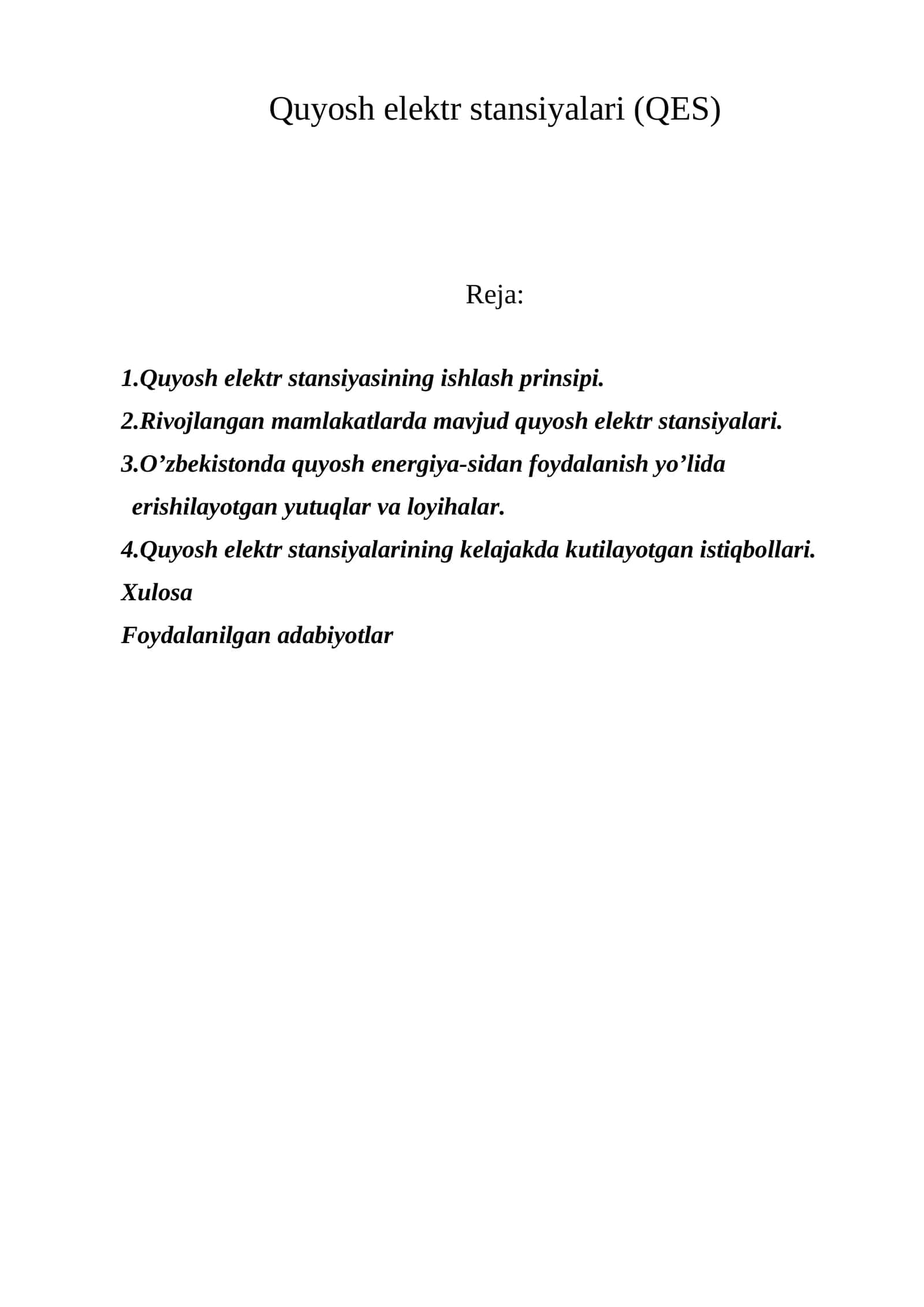 Quyosh elektr stansiyalari (QES)