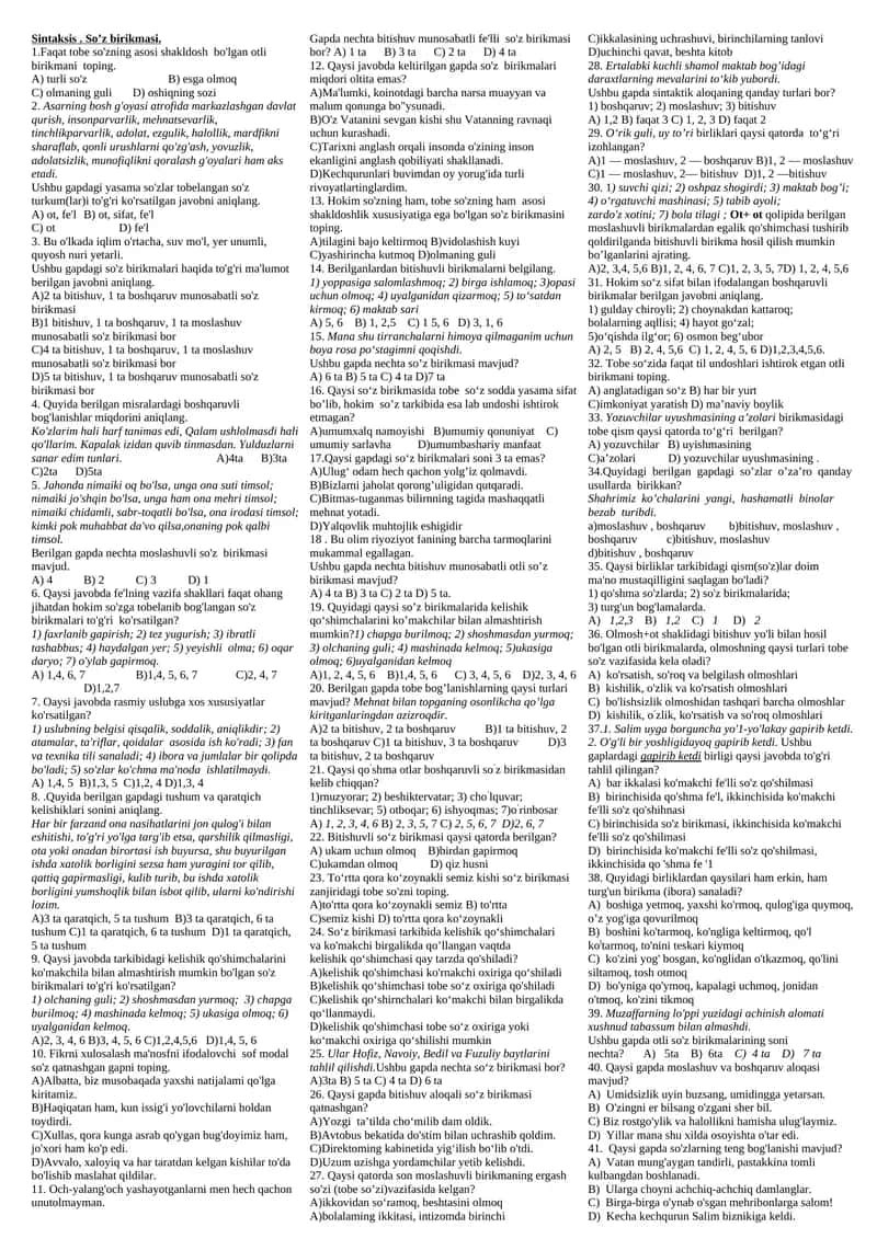 Sintaksis. So’z birikmasi.