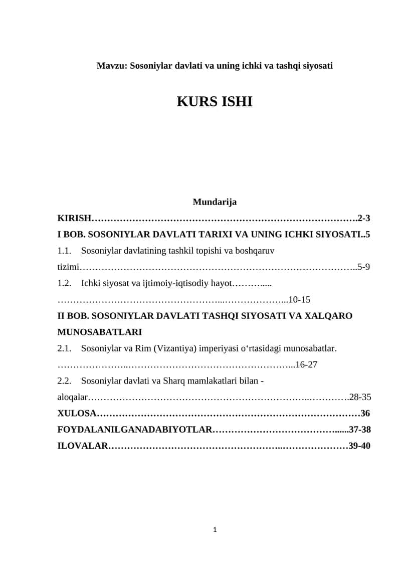 Sosoniylar davlati va uning ichki va tashqi siyosati