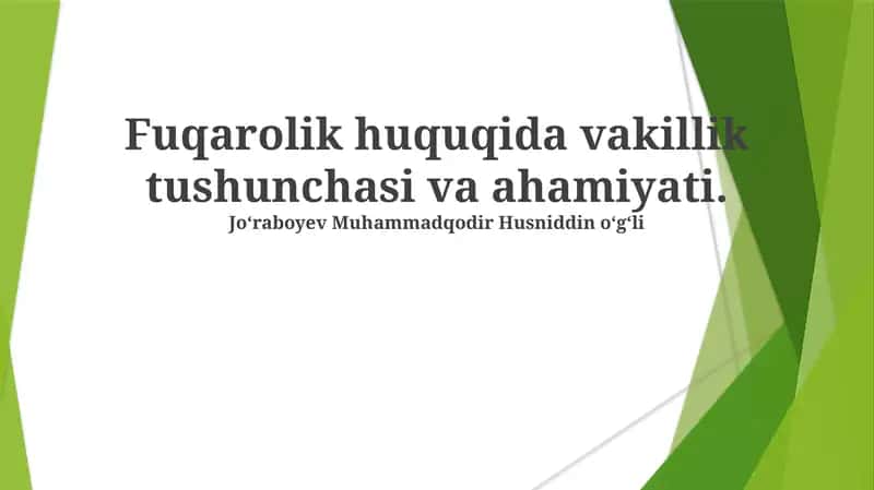 Fuqarolik huquqida vakillik tushunchasi va ahamiyati