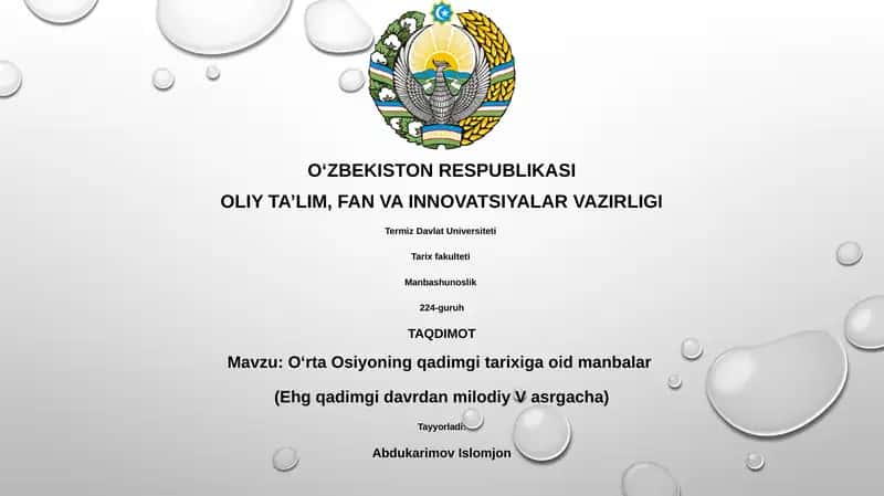 O‘rtа Оsiyoning qаdimgi tаriхiga oid mаnbаlаr