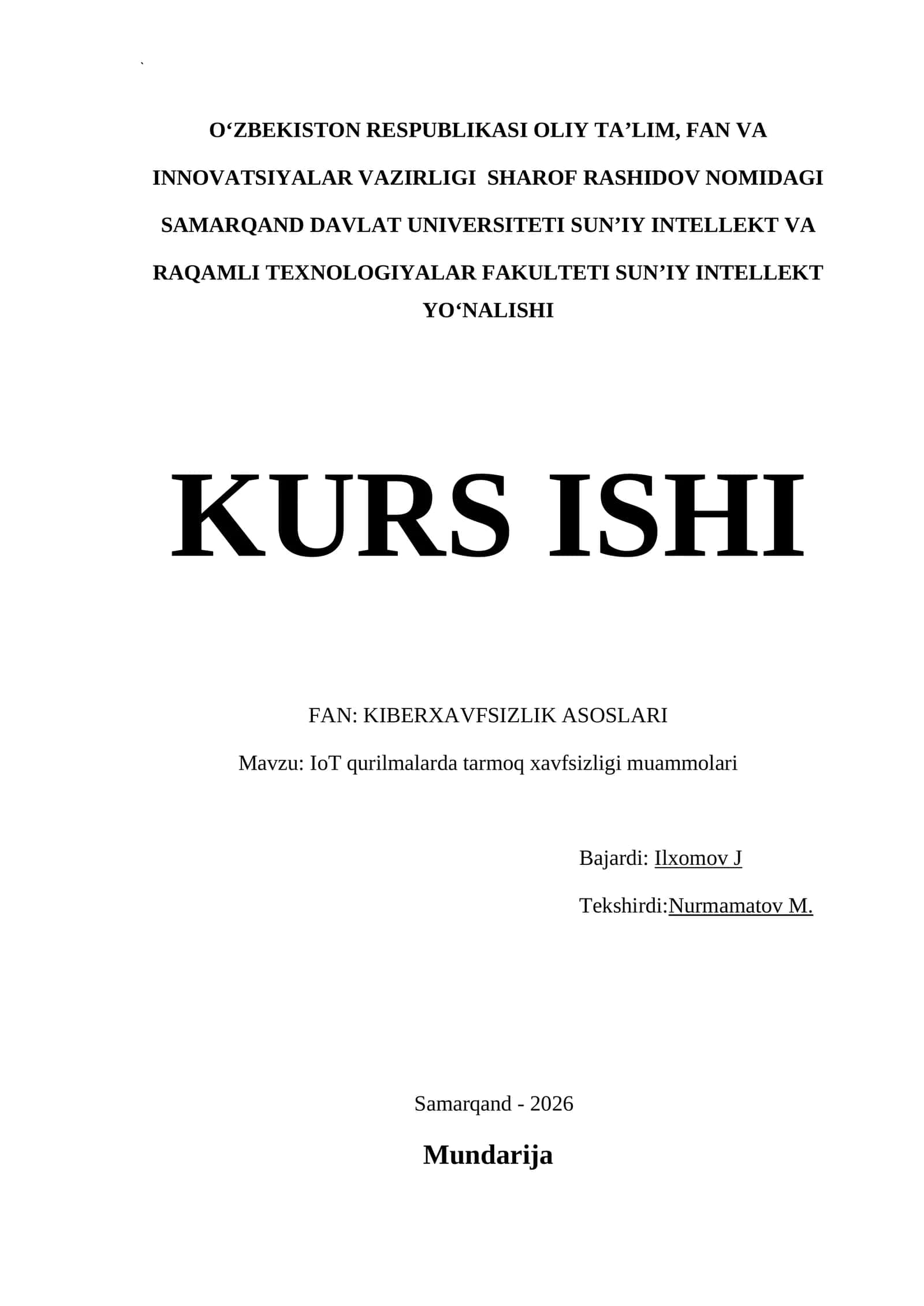 IoT qurilmalarda tarmoq xavfsizligi muammolari
