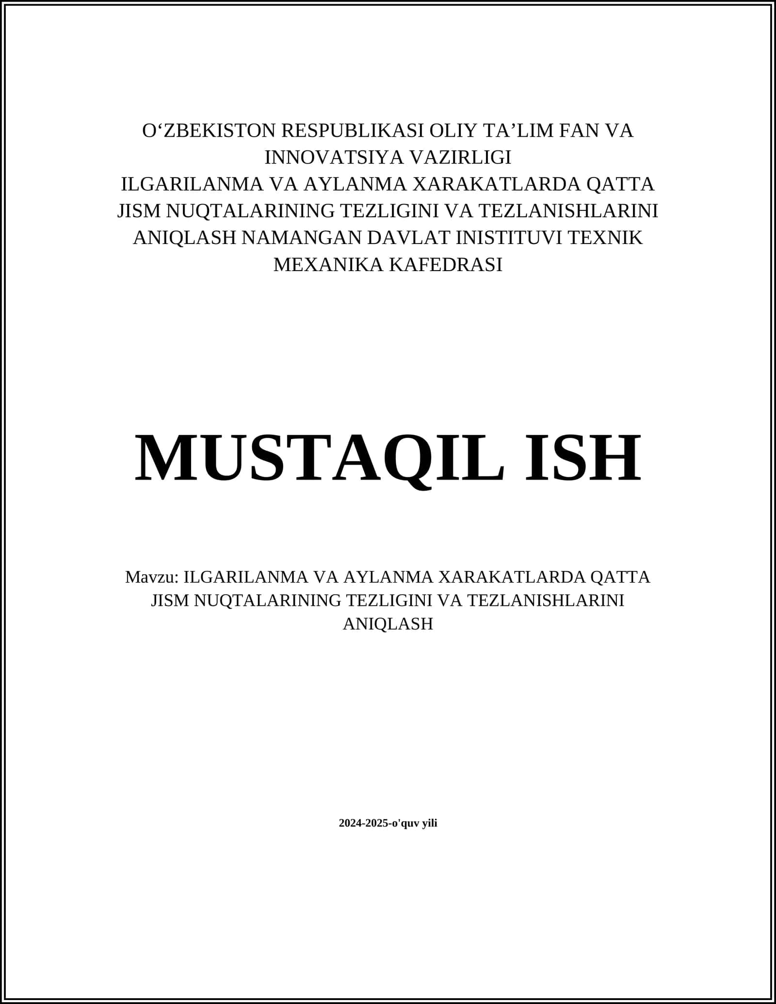 ILGARILANMA VA AYLANMA XARAKATLARDA QATTA JISM NUQTALARINING TEZLIGINI VA TEZLANISHLARINI ANIQLASH