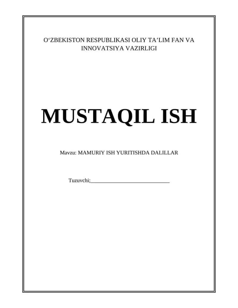 Mamuriy ish yuritishning dalillari