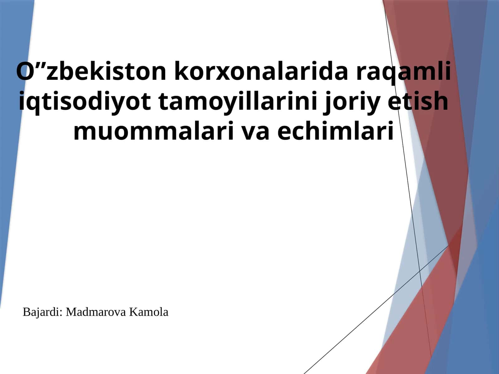 O”zbekiston korxonalarida raqamliiqtisodiyot tamoyillarini joriyetish muommolari va yechimlari