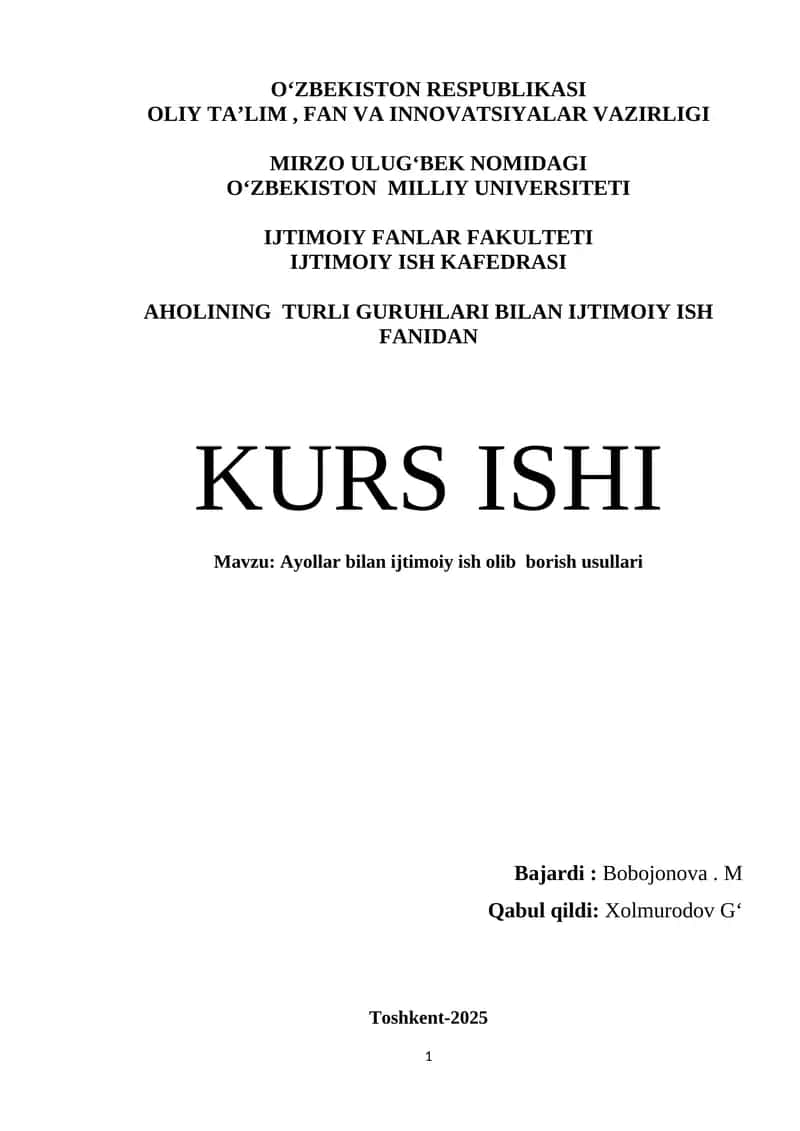 Ayollar bilan ijtimoiy ish olib borish usullari