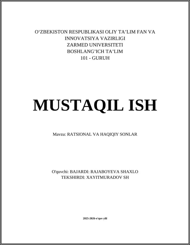 RATSIONAL VA HAQIQIY SONLAR