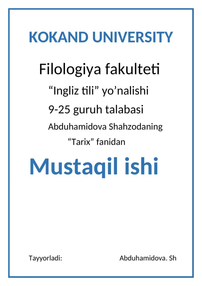Oʻzbekiston Respublikasi Tarixi