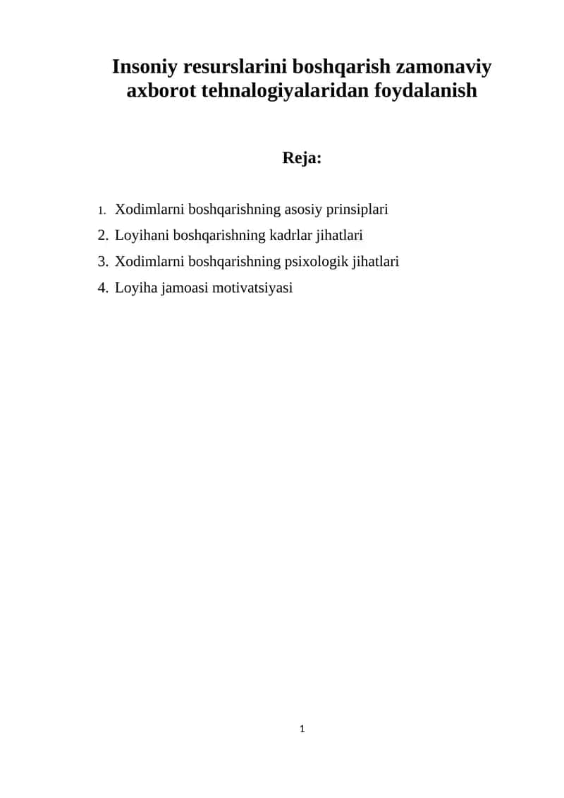 Xodimlarni boshqarishning asosiy prinsiplari