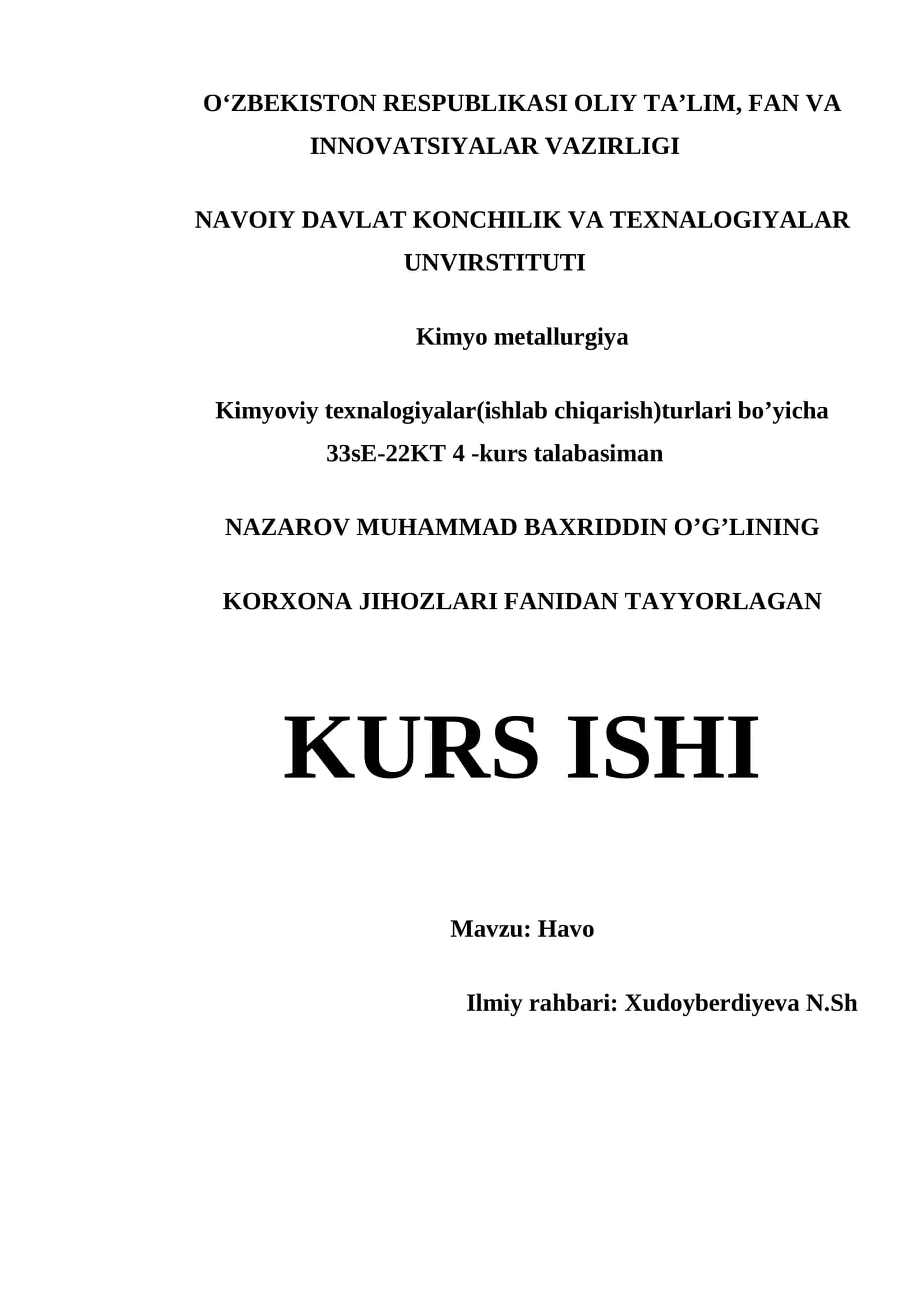 Kurs Ishi: Havo