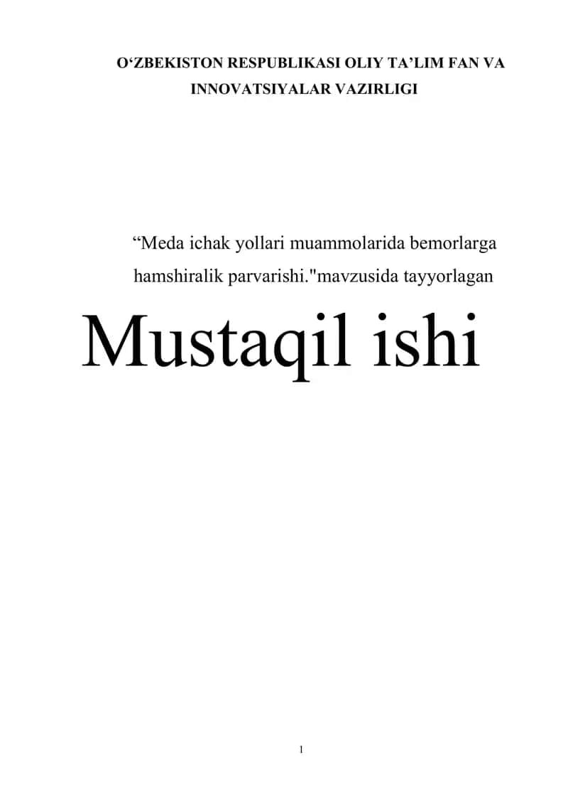 Meda ichak yollari muammolarida bemorlarga hamshiralik parvarishi
