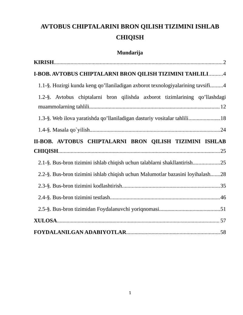 AVTOBUS CHIPTALARINI BRON QILISH TIZIMINI ISHLAB CHIQISH