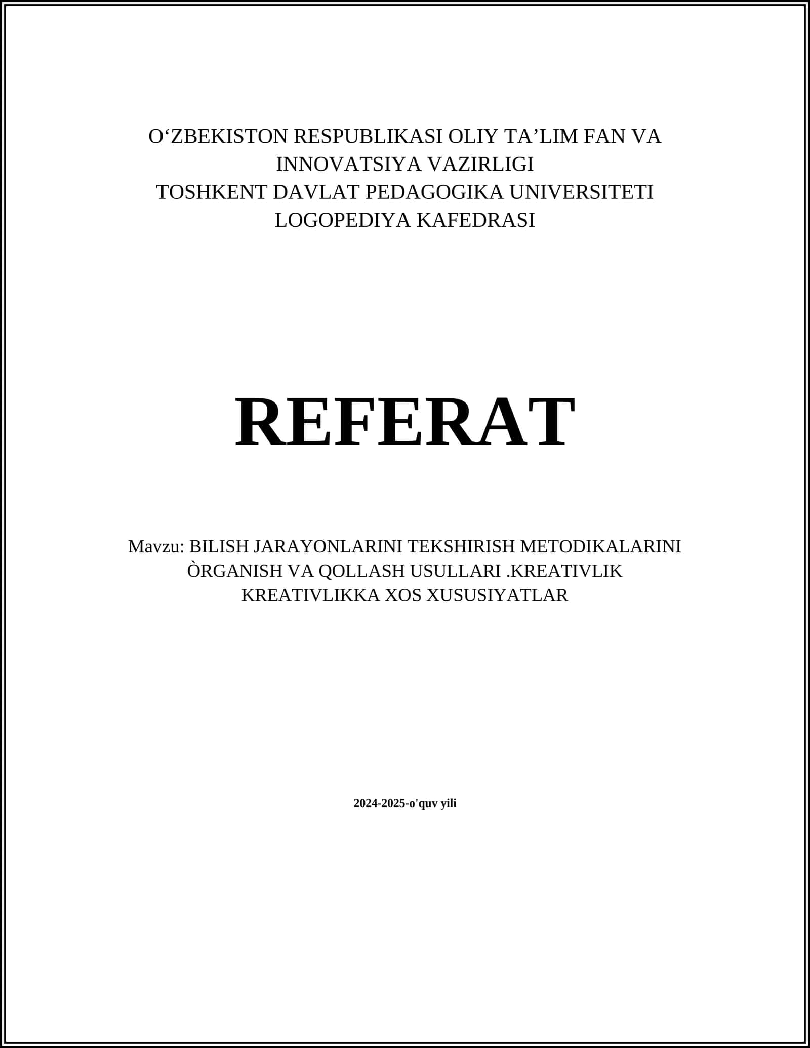 Bilish jarayonlari turlarini o‘rganish metodikasi