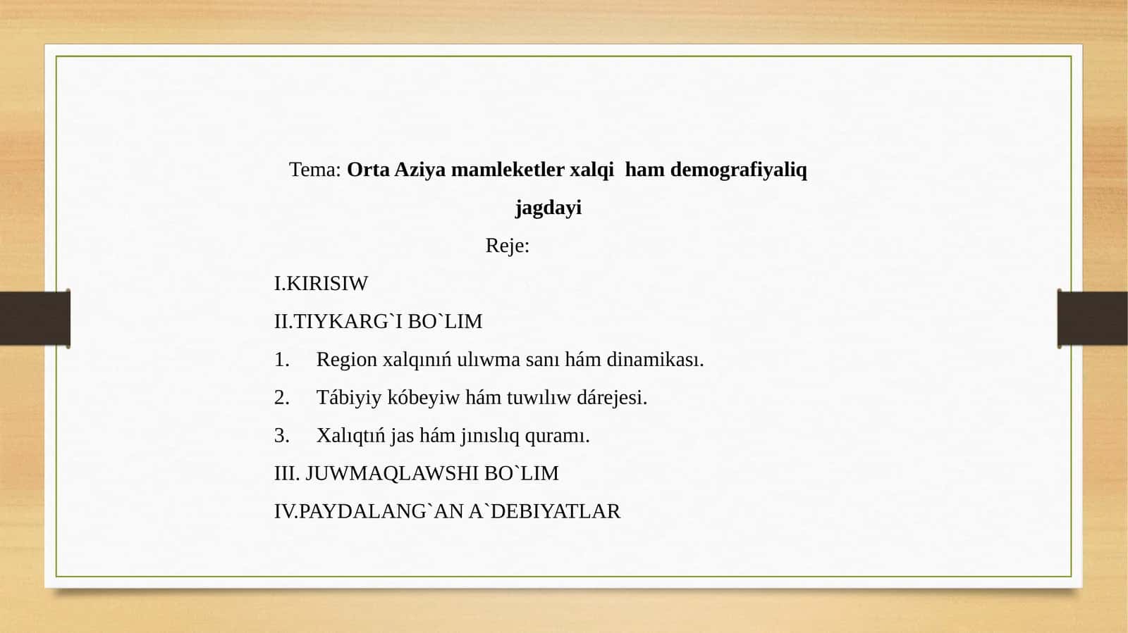 Orta Aziya mamleketler xalqi ham demografiyaliq jagdayi