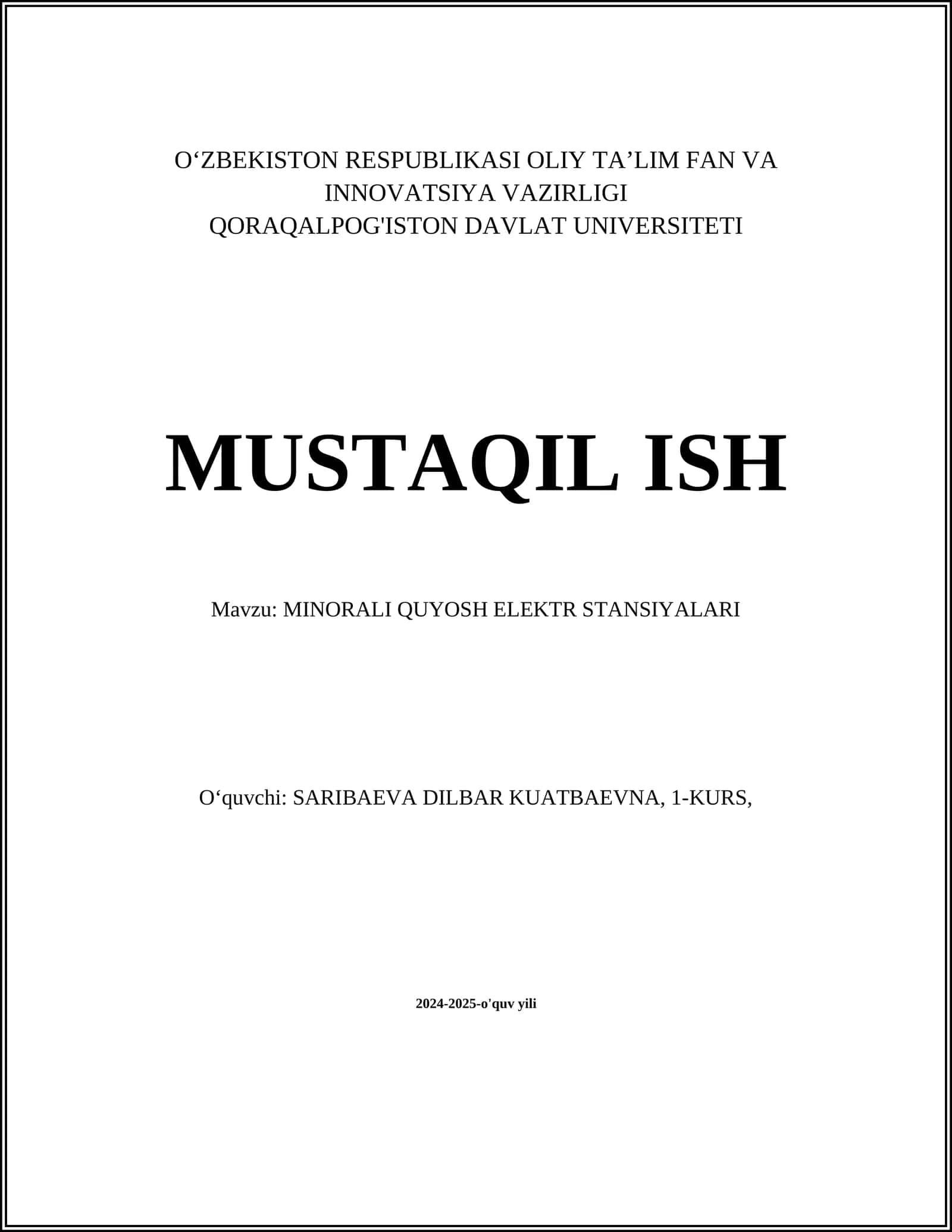 MINORALI QUYOSH ELEKTR STANSIYALARI