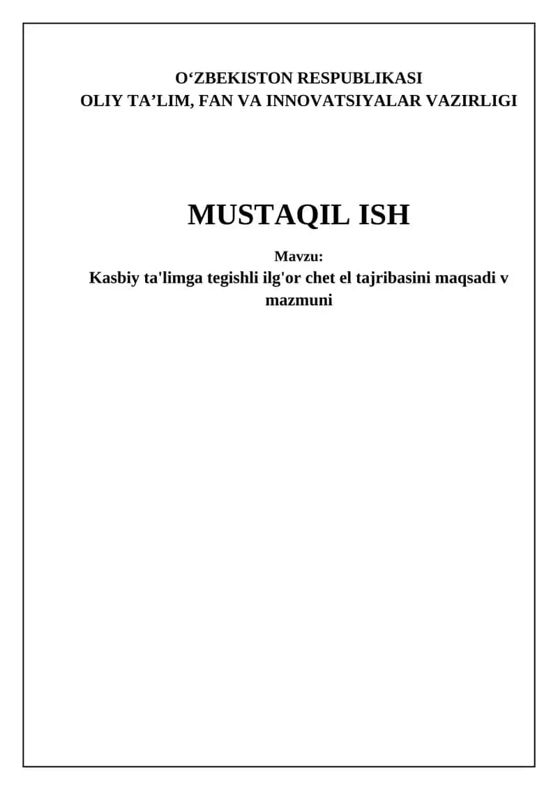 Kasbiy Ta'lim sohasidagi Ilg'or Chet el Tajribasi