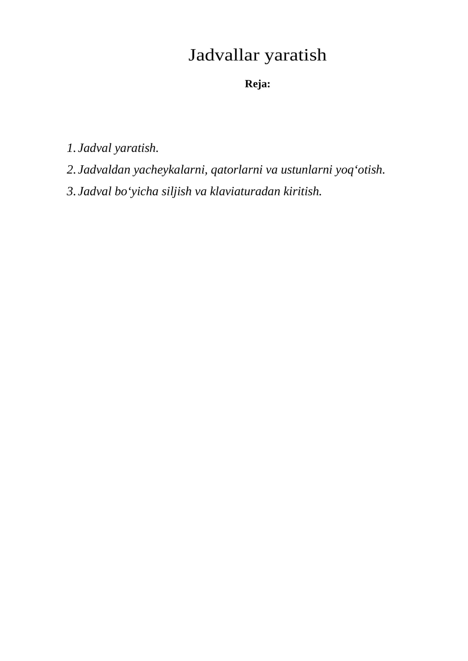 Jadvallar yaratish