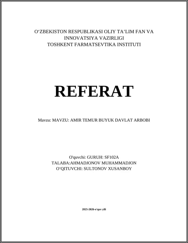 AMIR TEMUR BUYUK DAVLAT ARBOBI