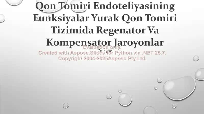 Qon Tomiri Endoteliyasining Funksiyaları: Yurak-qon Tomir Tizimida Regenerativ va Kompensator Jarayonlar