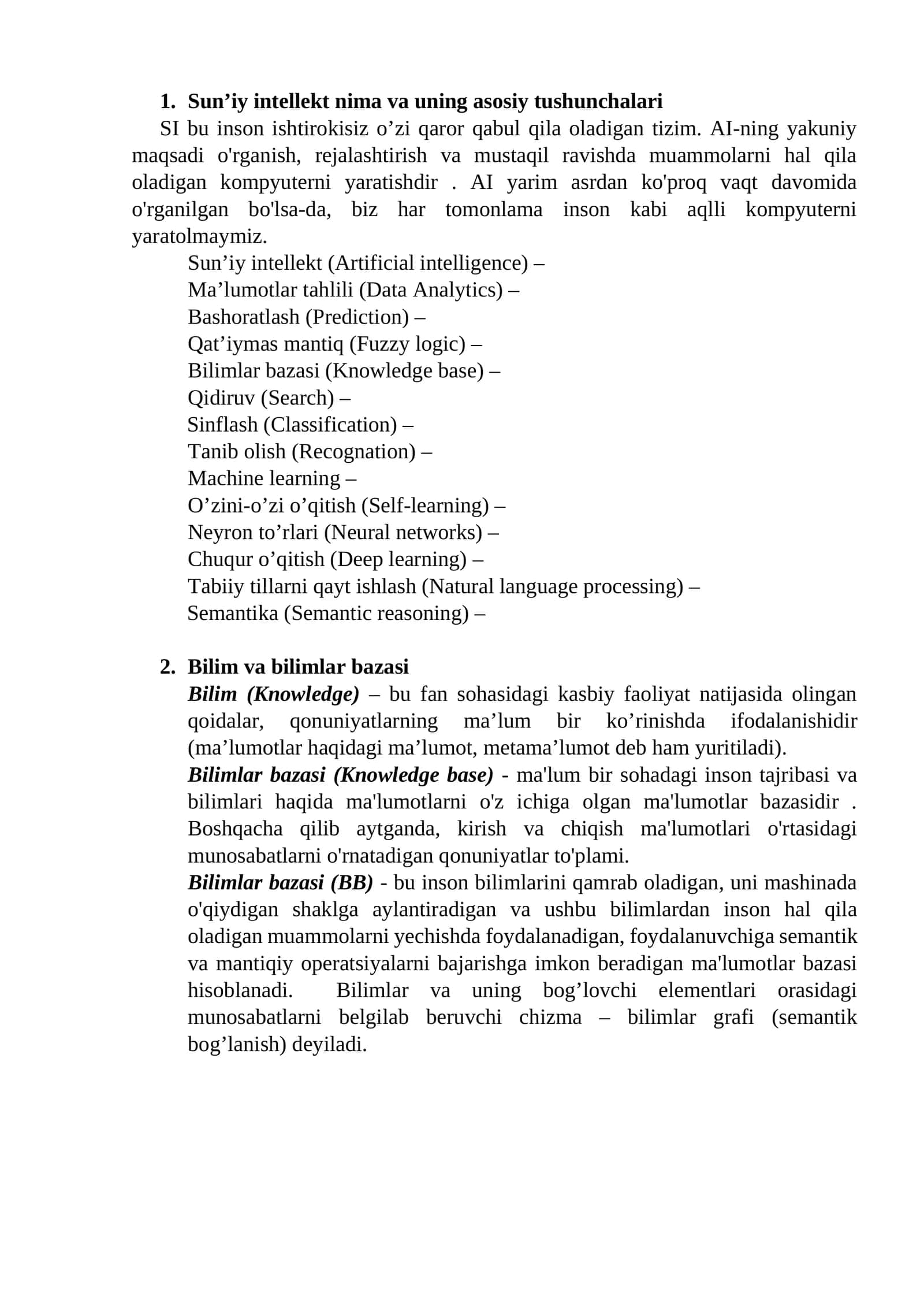 Sun’iy intellekt nima va uning asosiy tushunchalari