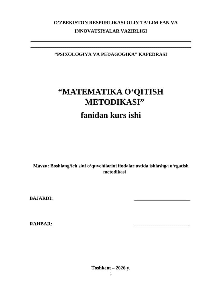 Boshlang‘ich sinf o‘quvchilarini ifodalar ustida ishlashga o‘rgatish metodikasi.