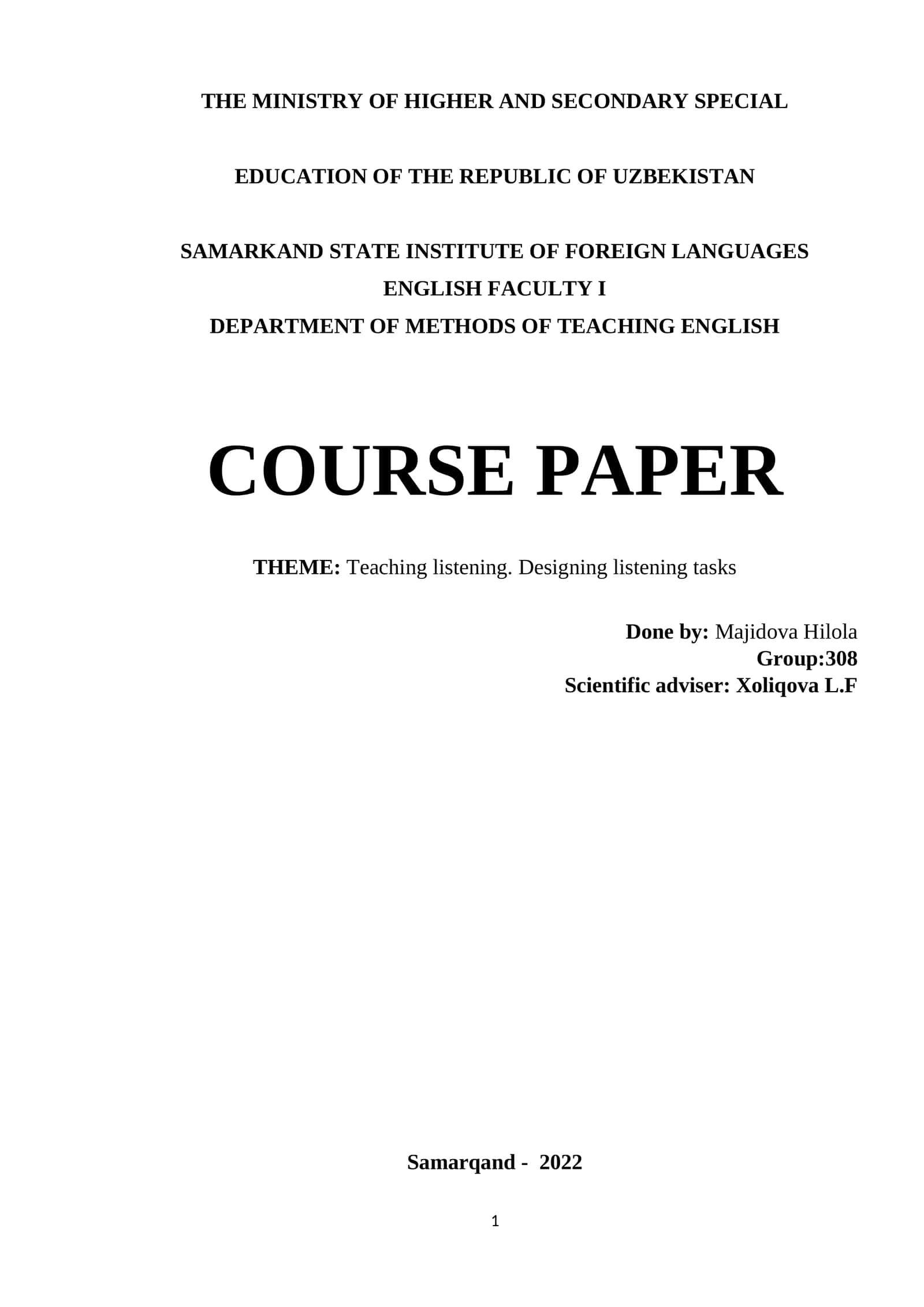 Course Paper on Teaching Listening
