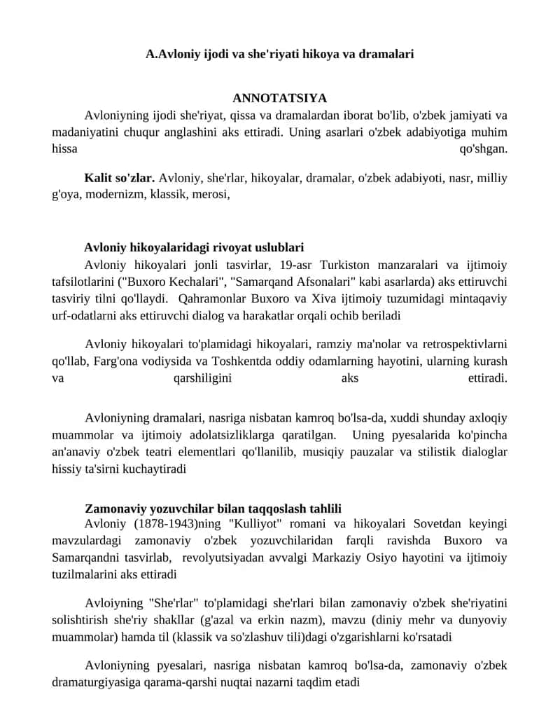 Avloniy ijodi va she'riyati hikoya va dramalari