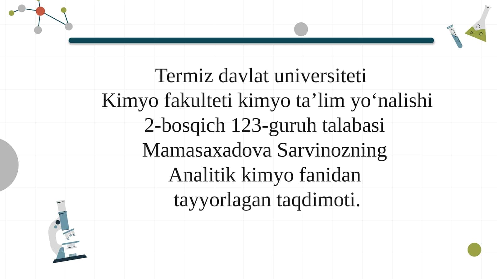 Analitik kimyo fanidan tayyorlangan taqdimoti