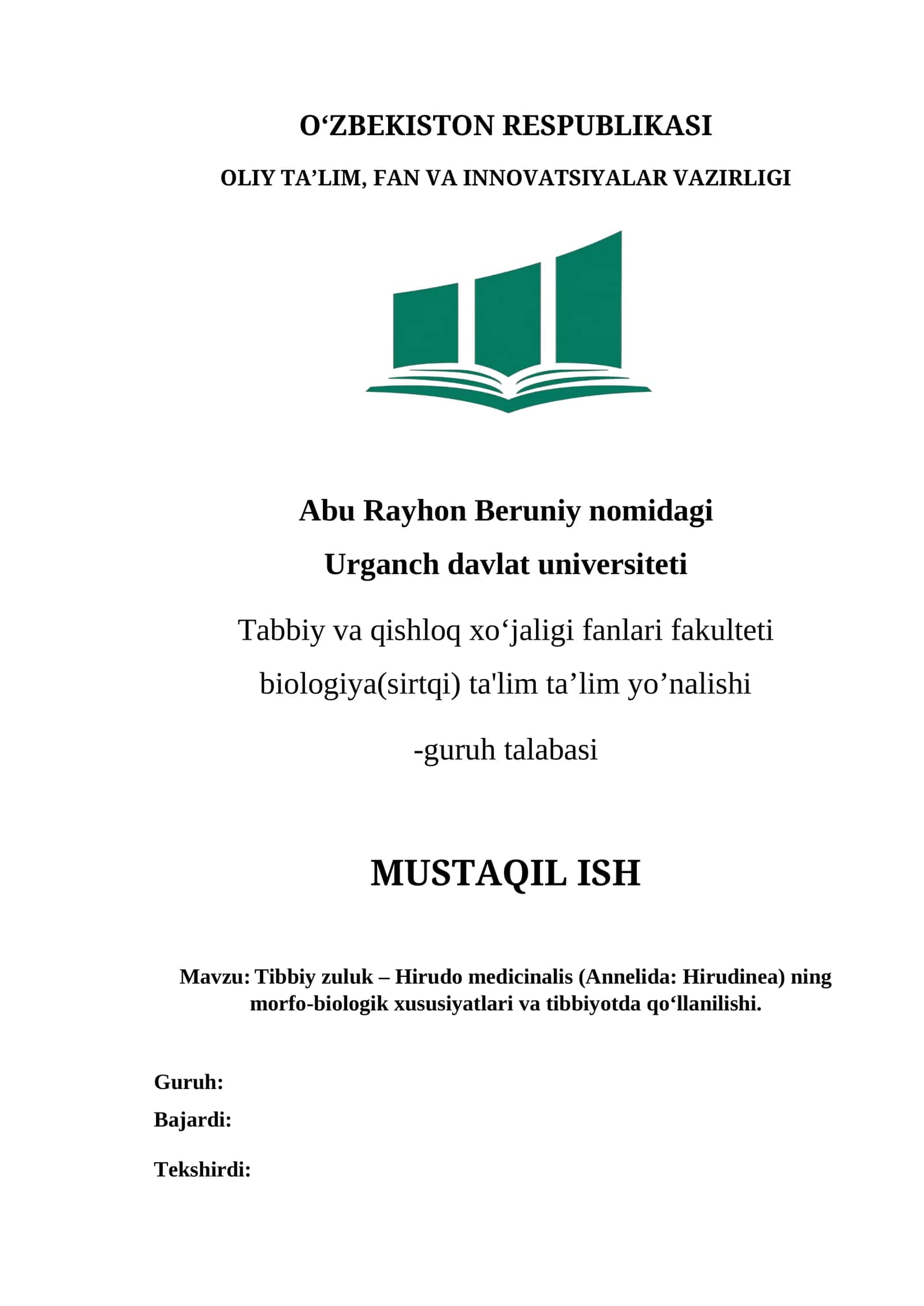 Tibbiy zuluk – Hirudo medicinalis (Annelida: Hirudinea) ning morfo-biologik xususiyatlari va tibbiyotda qo‘llanilishi