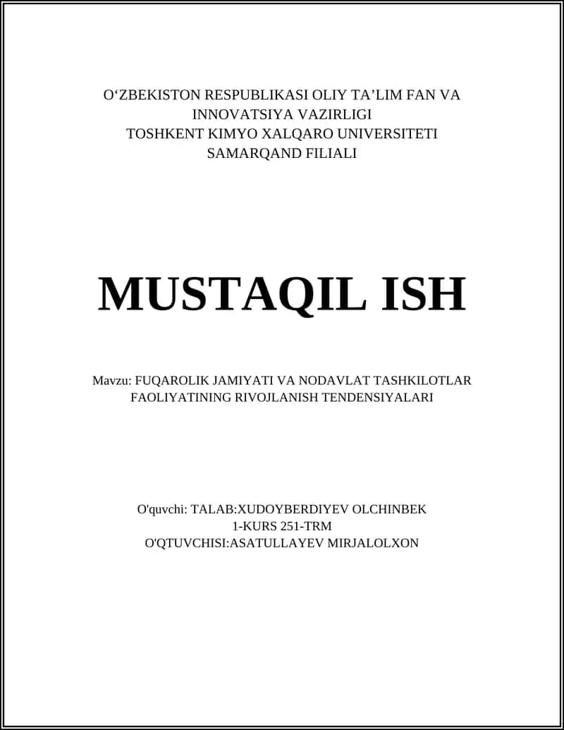 FUQAROLIK JAMIYATI VA NODAVLAT TASHKILOTLAR FAOLIYATINING RIVOJLANISH TENDENSIYALARI