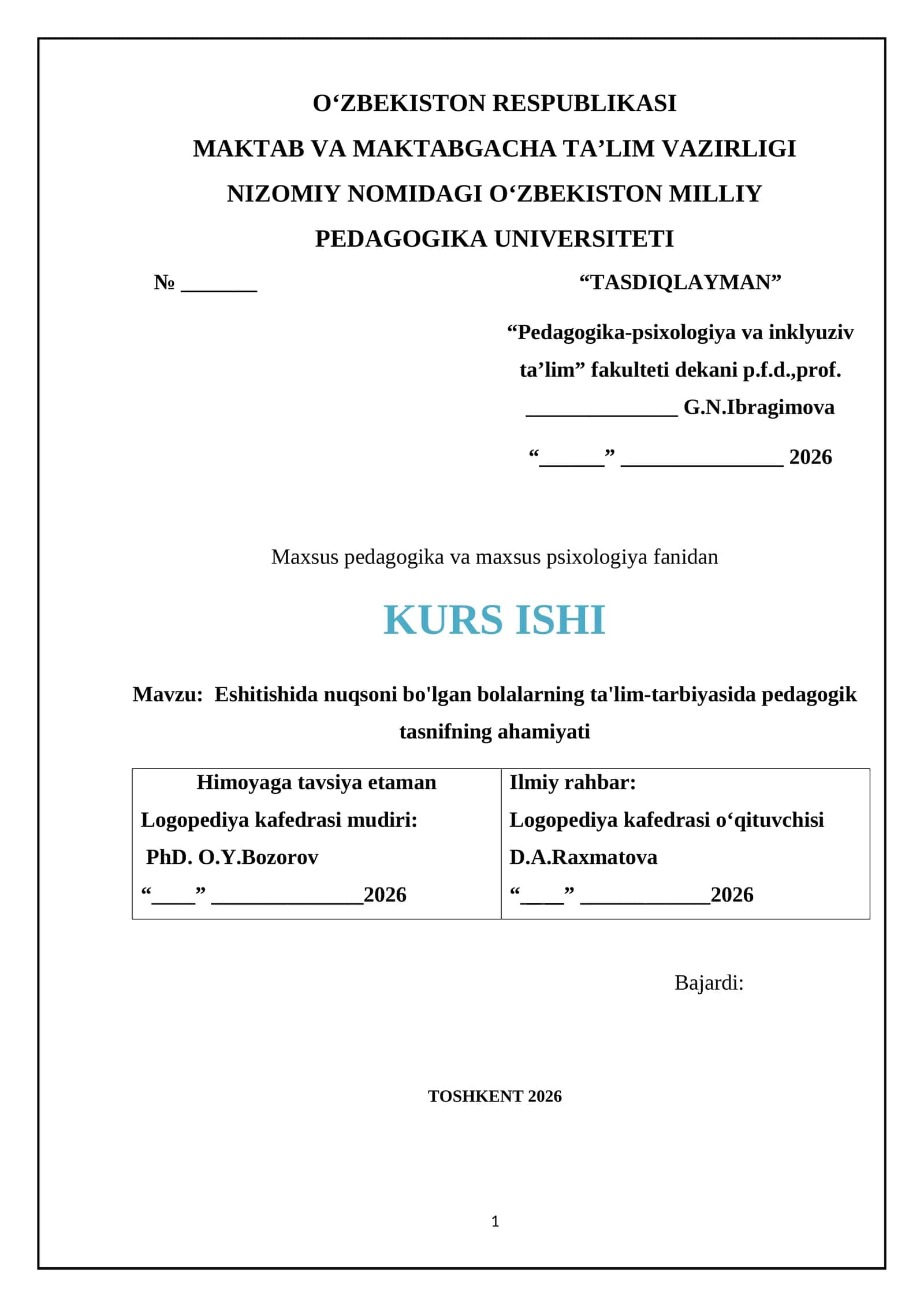 Eshitishida nuqsoni bo'lgan bolalarning ta'lim-tarbiyasida pedagogik tasnifning ahamiyati