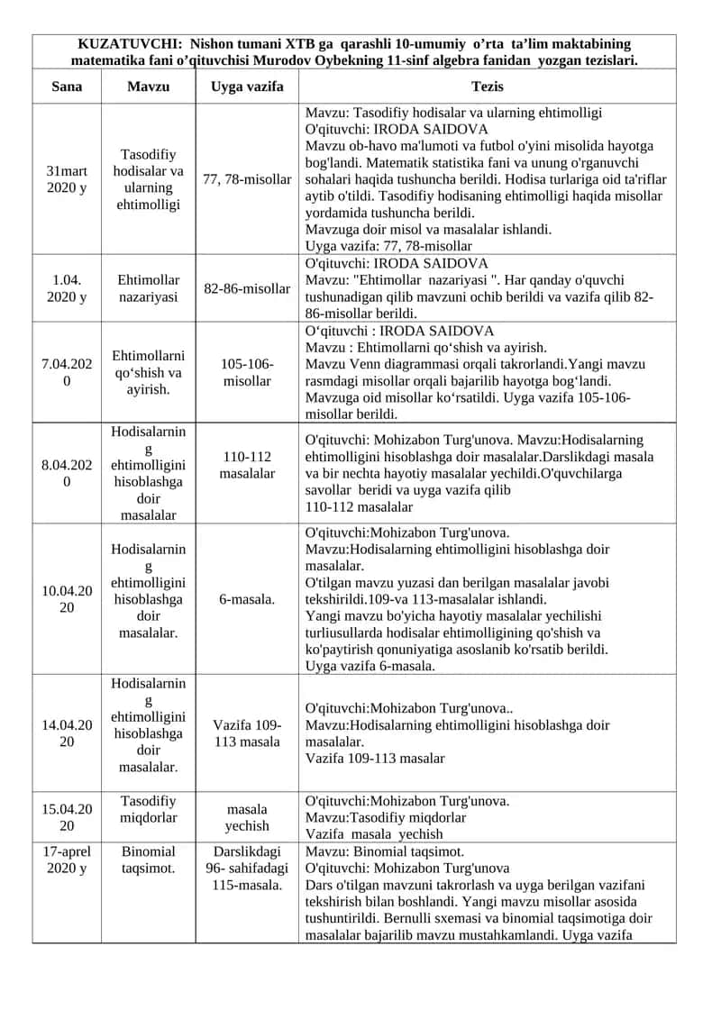Tasodifiy hodisalar va ularning ehtimolligi