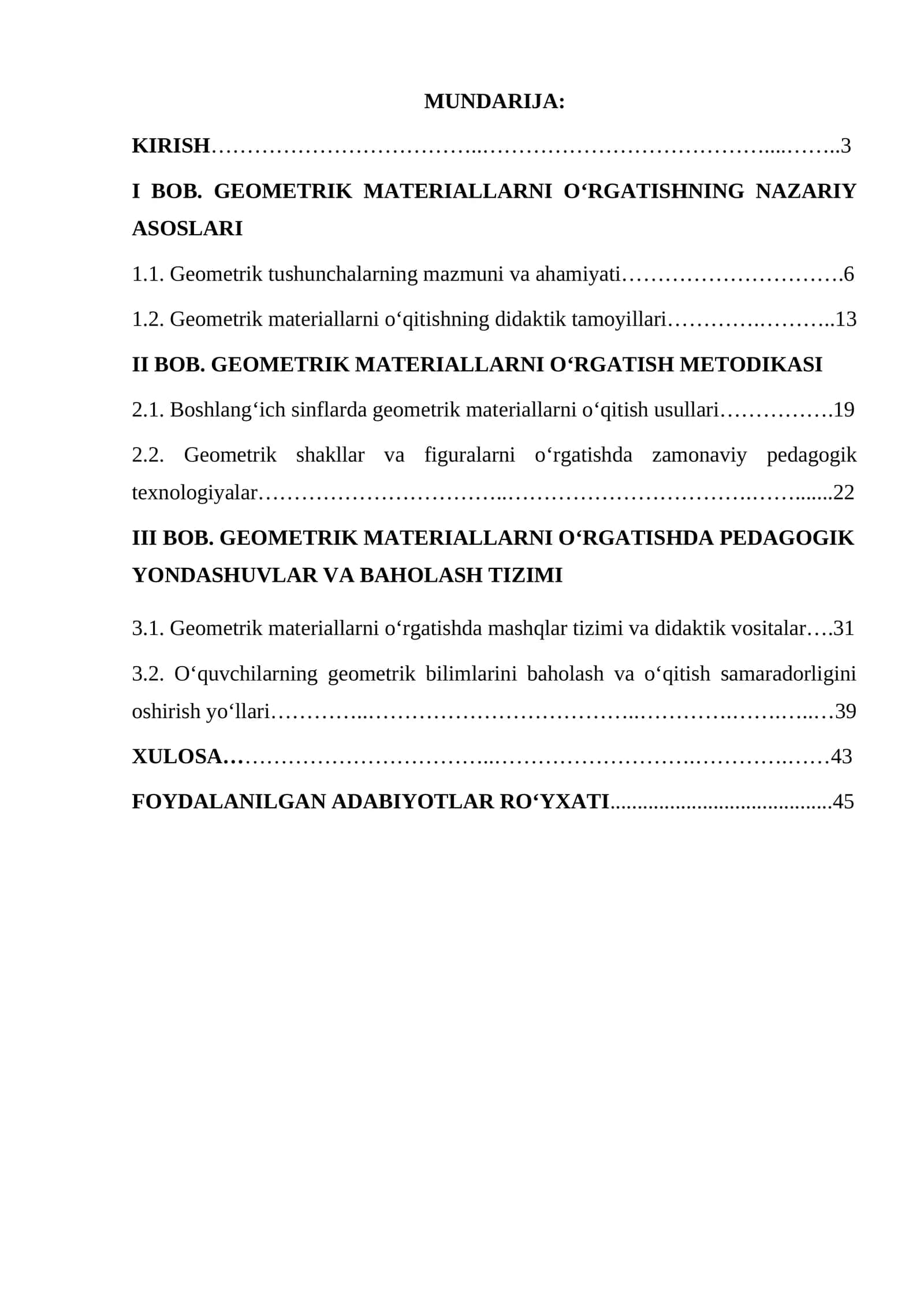 GEOMETRIK MATERIALLARNI OʻRGATISH METODIKASI