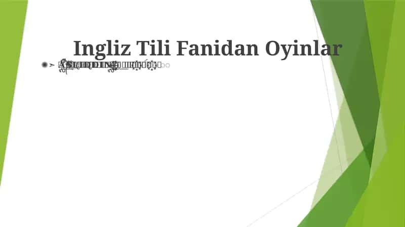 Ingliz Tili Fanidan Oyinlar