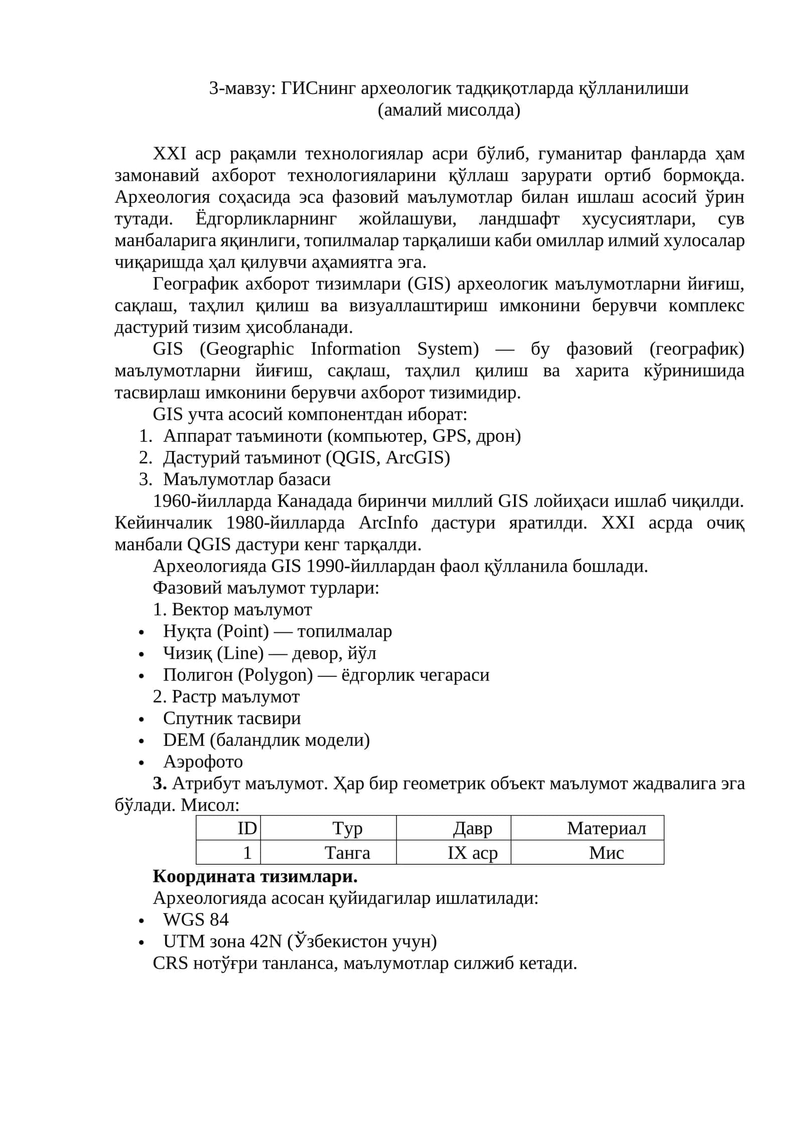 ГИСнинг археологик тадқиқотларда қўлланилиши