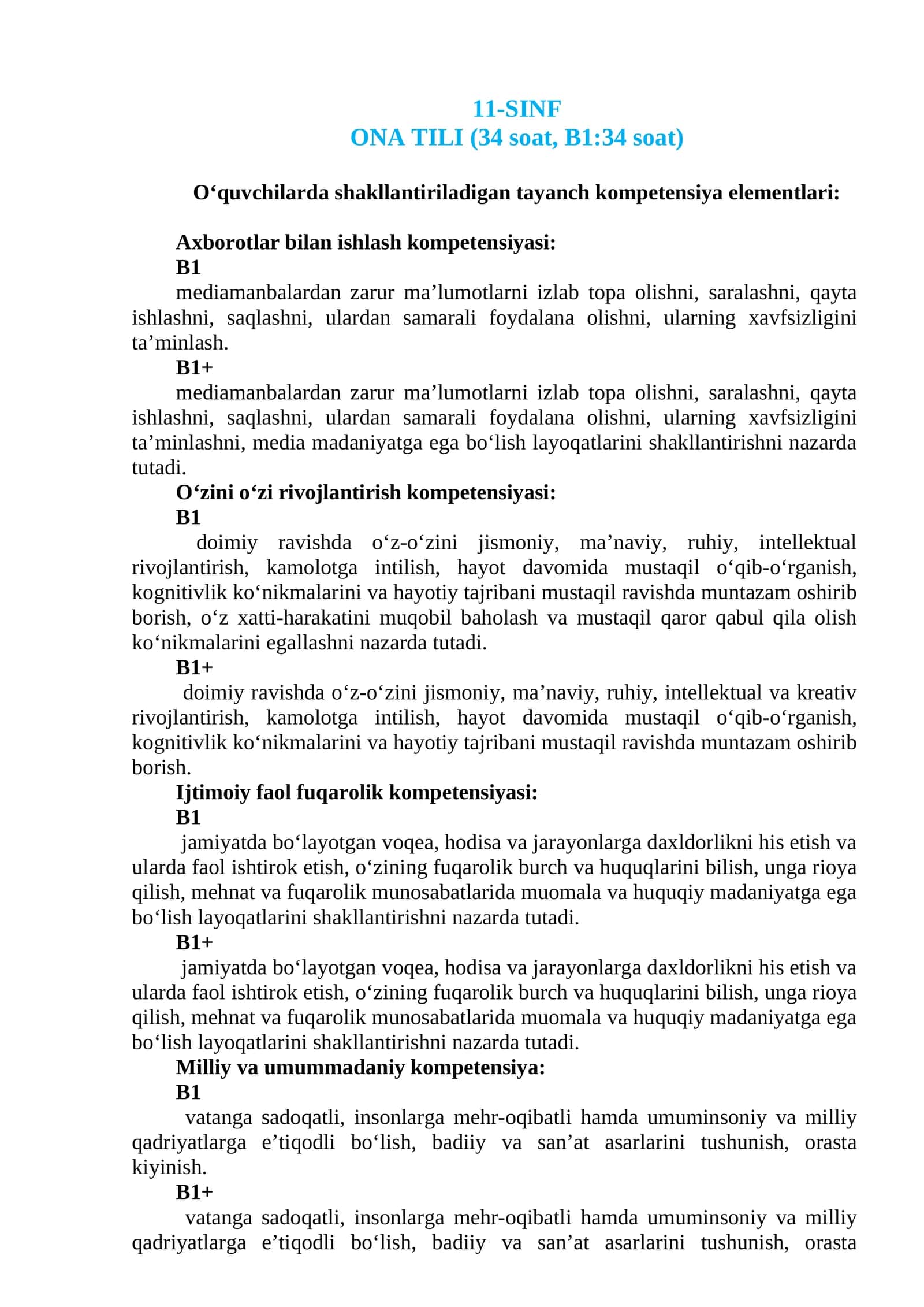 ONA TILI (34 soat, B1:34 soat)