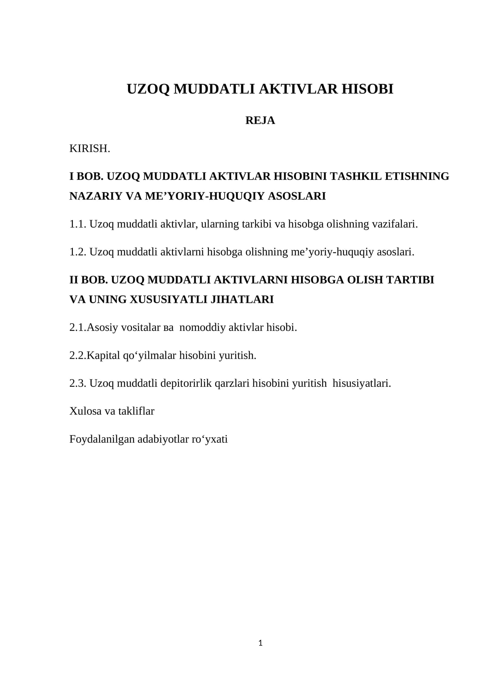 UZOQ MUDDATLI AKTIVLAR HISOBI