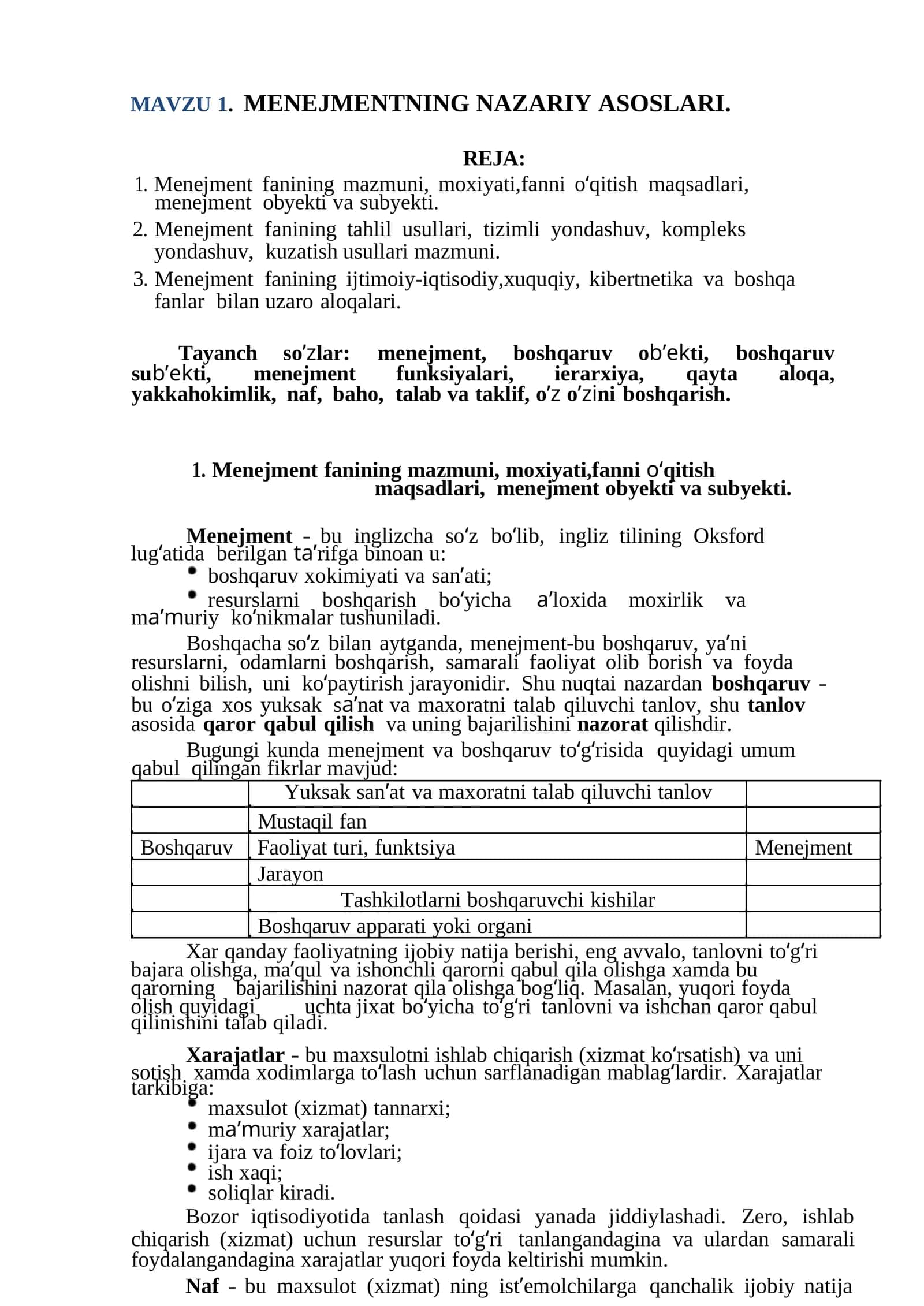 MENEJMENTNING NAZARIY ASOSLARI