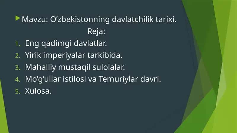 O’zbekistonning davlatchilik tarixi.