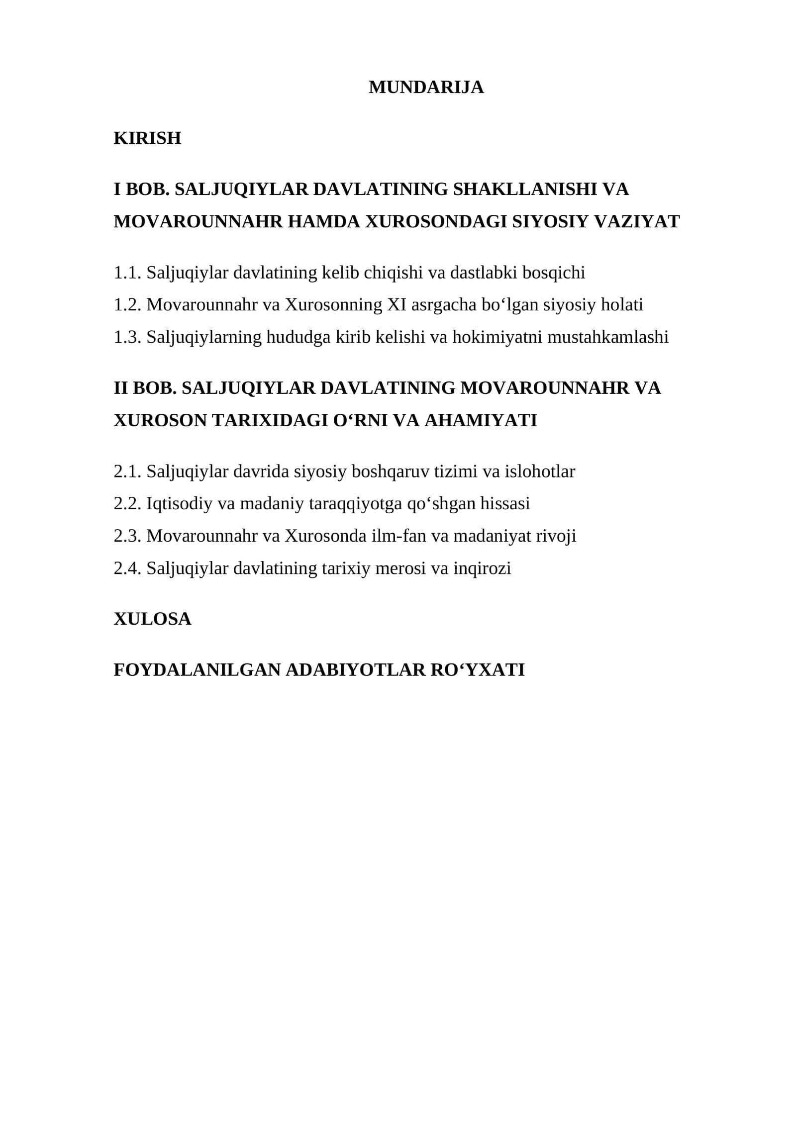 SALJUQIYLAR DAVLATINING SHAKLLANISHI VA MOVAROUNNAHR HAMDA XUROSONDAGI SIYOSIY VAZIYAT