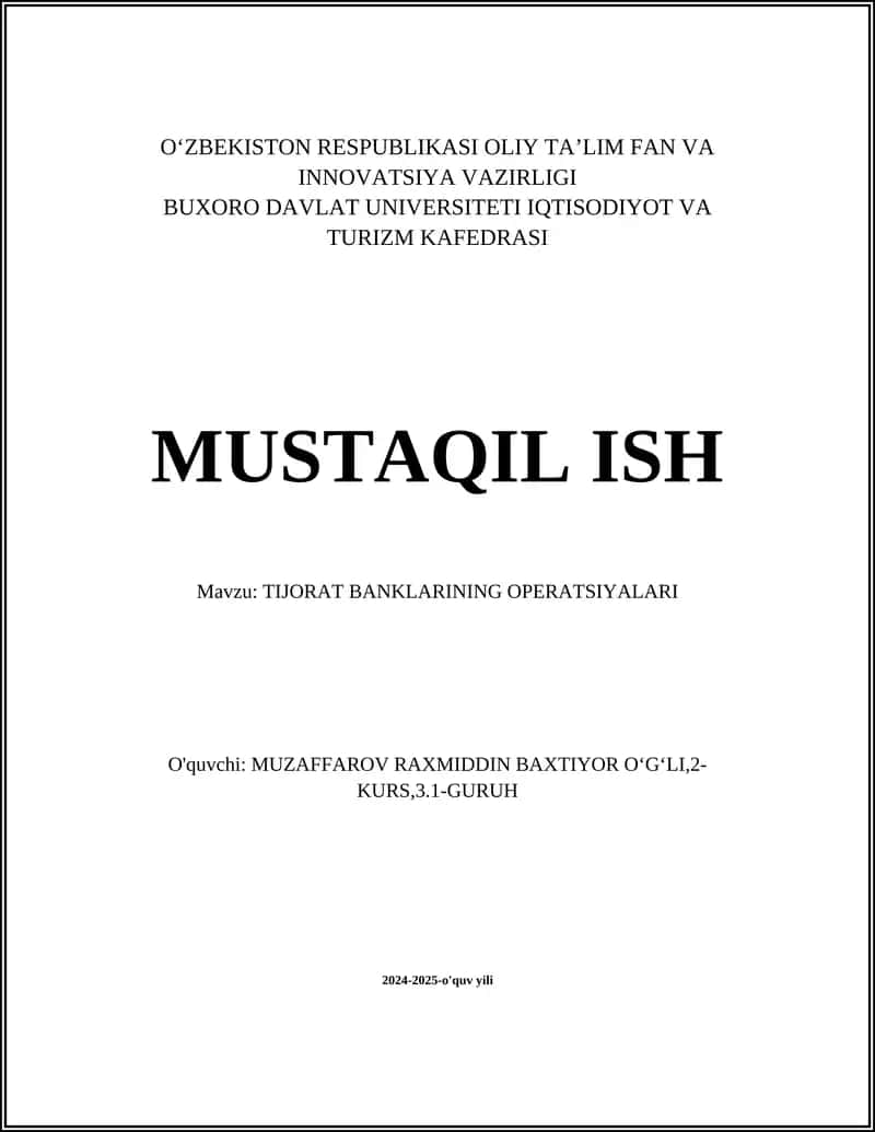 TIJORAT BANKLARINING OPERATSIYALARI