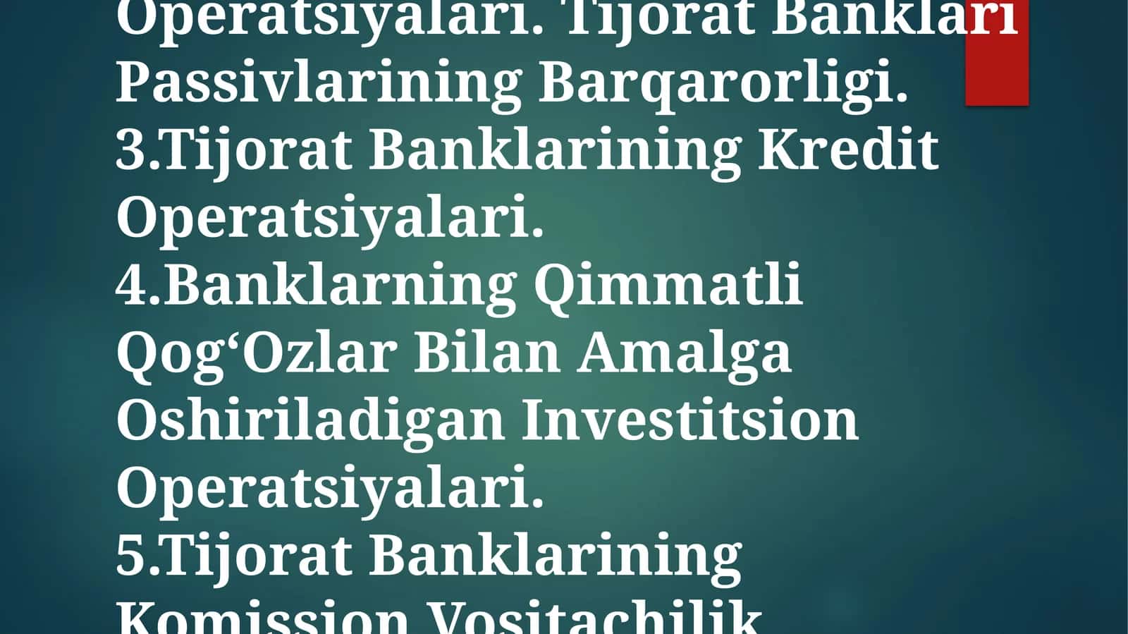 Tijorat Banklarining Operatsiyalari