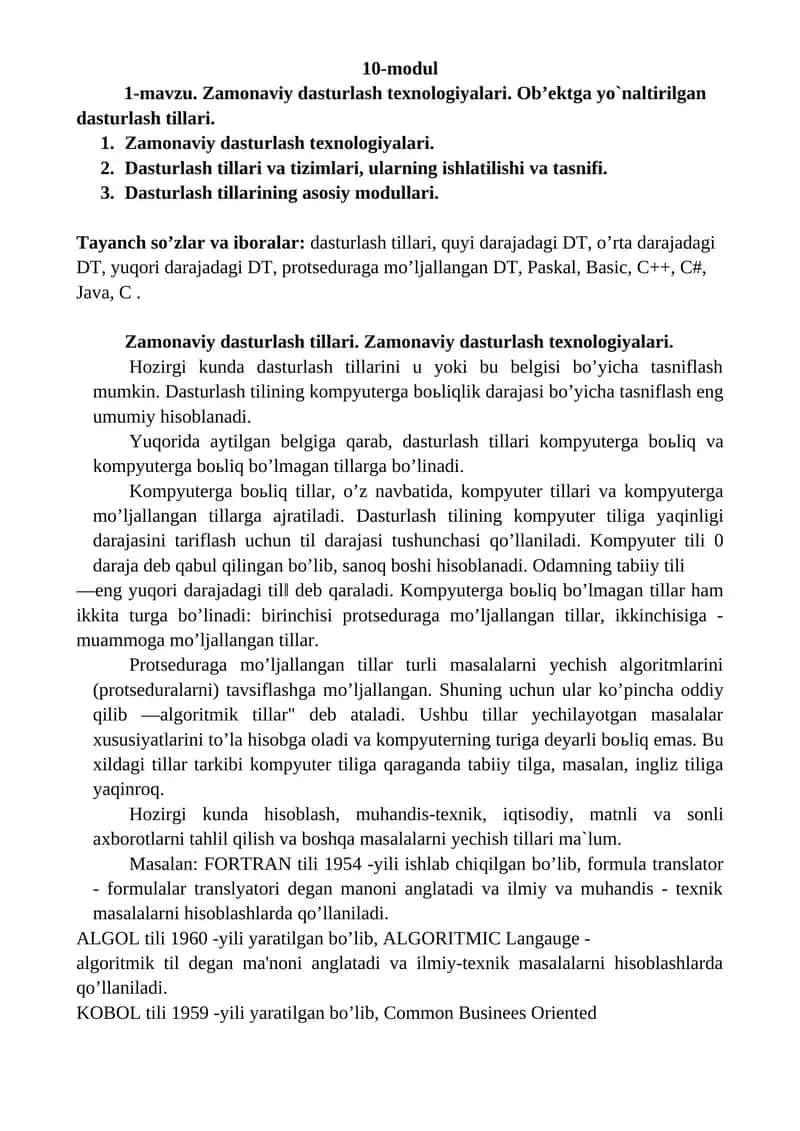 Zamonaviy dasturlash texnologiyalari