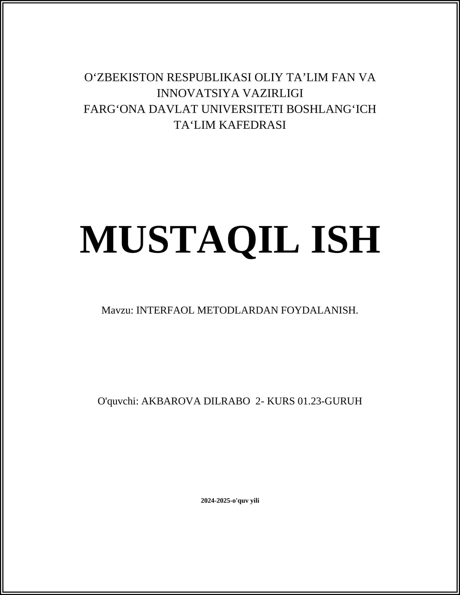 INTERFAOL METODLARDAN FOYDALANISH